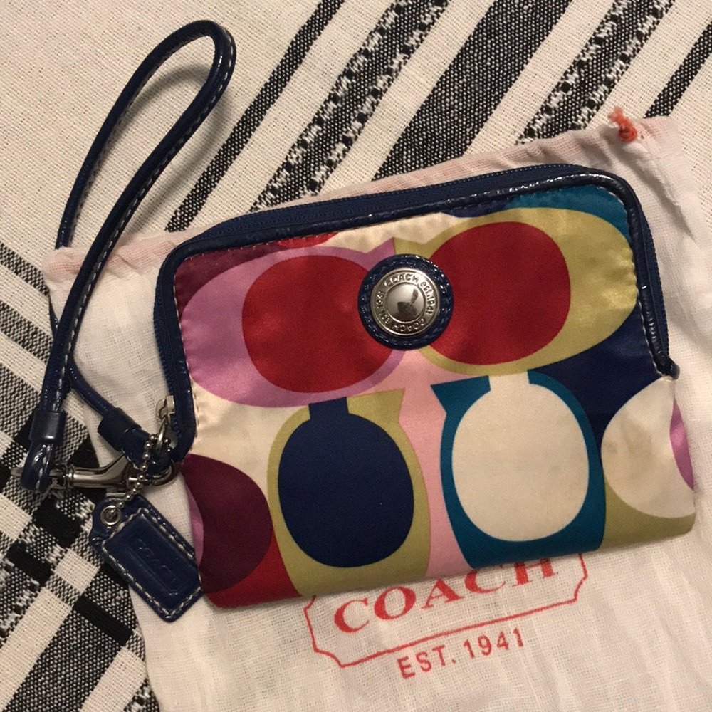 Coach mini wristlet royal blue/red/pink